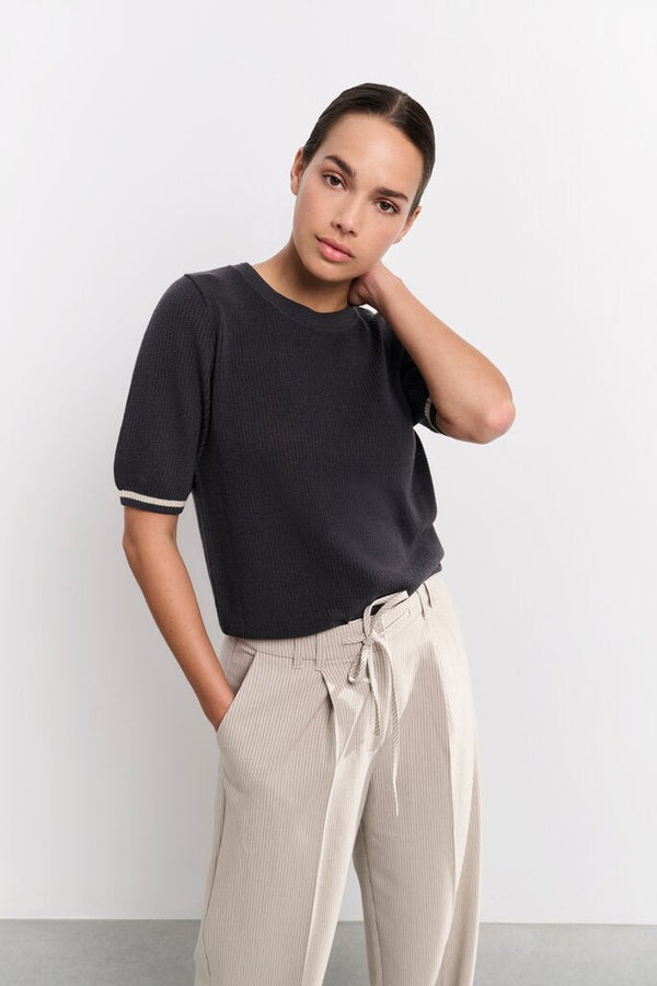 YAYA - Sweater Textured Round Neck Phantom - Luxedy