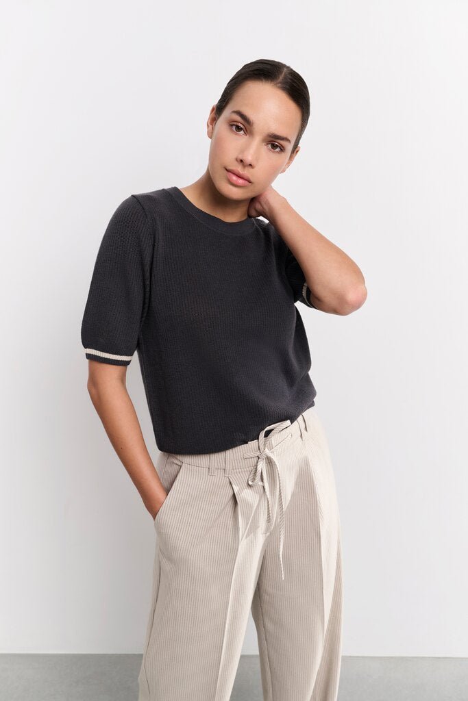 YAYA - Sweater Textured Round Neck Phantom - Luxedy