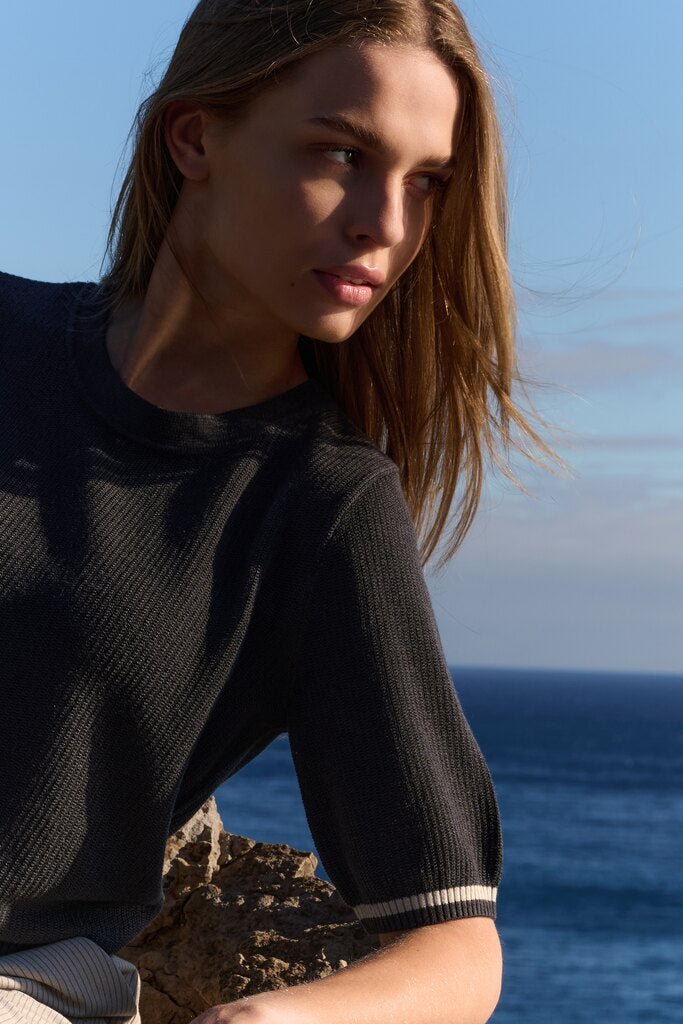 YAYA - Sweater Textured Round Neck Phantom - Luxedy