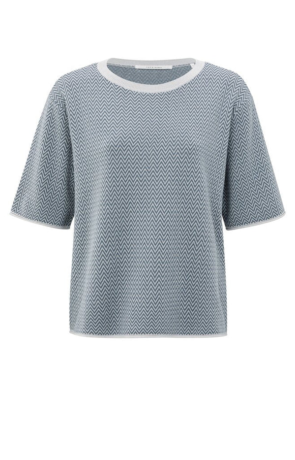 YAYA - T-Shirt Jacquard Knitted Light Grey Melange - Luxedy