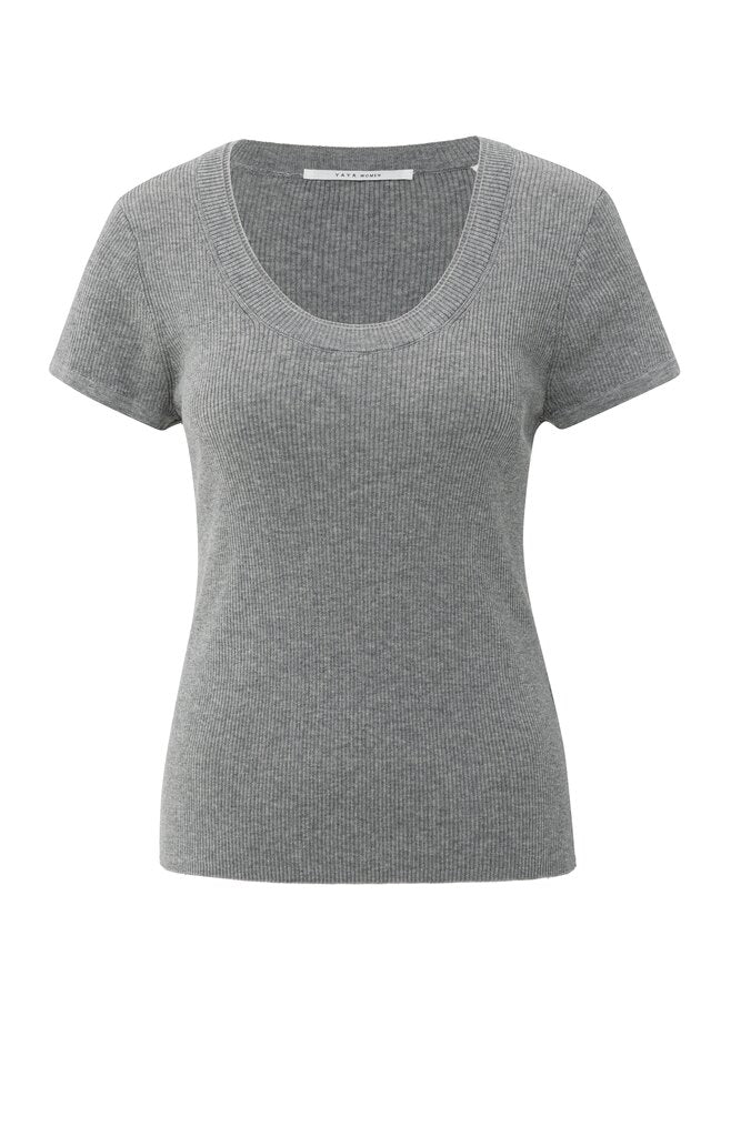 YAYA - T-Shirt Rib Medium Grey Melange - Luxedy