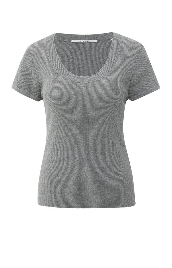 YAYA - T-Shirt Rib Medium Grey Melange - Luxedy
