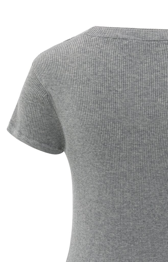 YAYA - T-Shirt Rib Medium Grey Melange - Luxedy