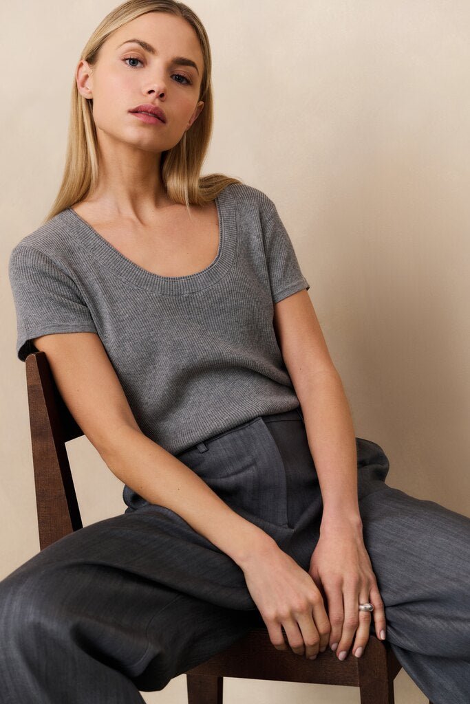 YAYA - T-Shirt Rib Medium Grey Melange - Luxedy