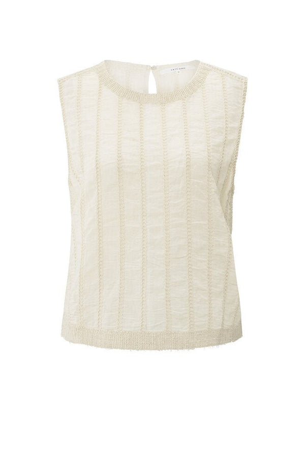 YAYA - Top Embroidered Singlet Rib Offwhite - Luxedy