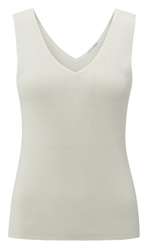 YAYA - Top Fine Rib Knitted TankTop Wool White - Luxedy