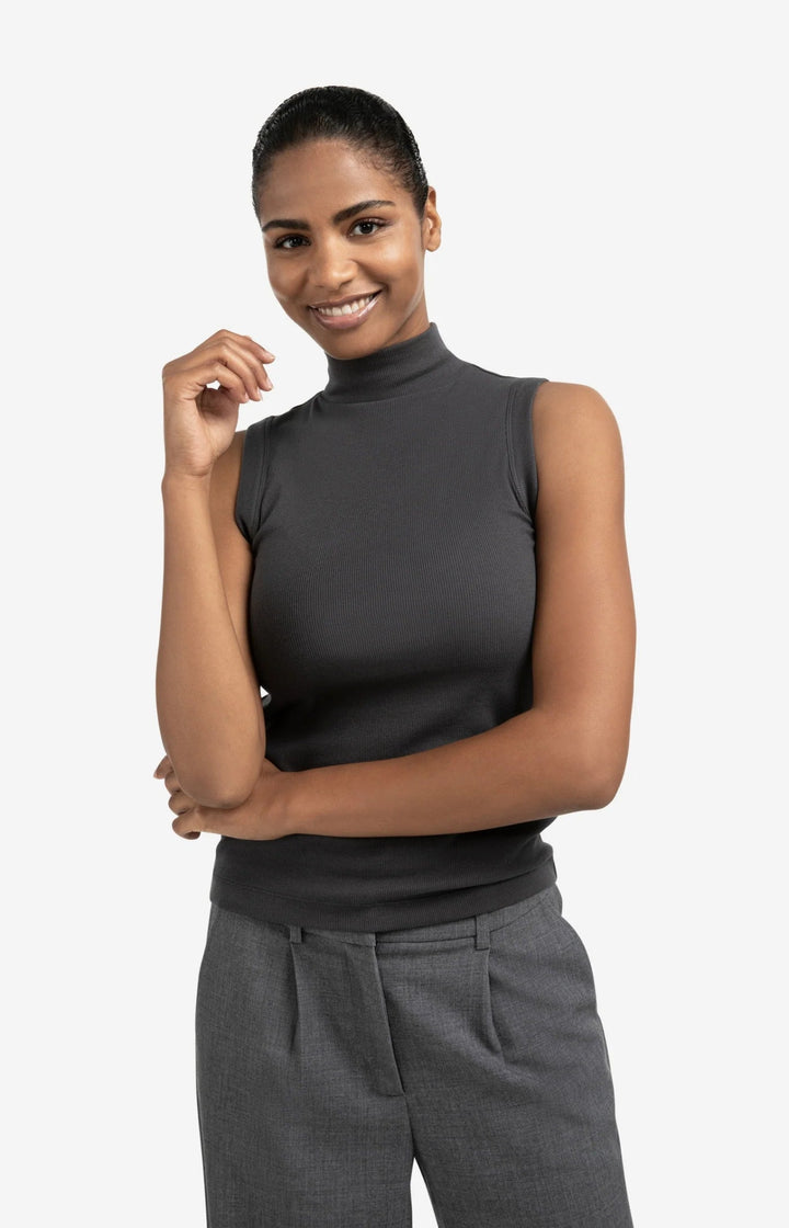 YAYA - Top High Neck Rib Oyster Black - Luxedy