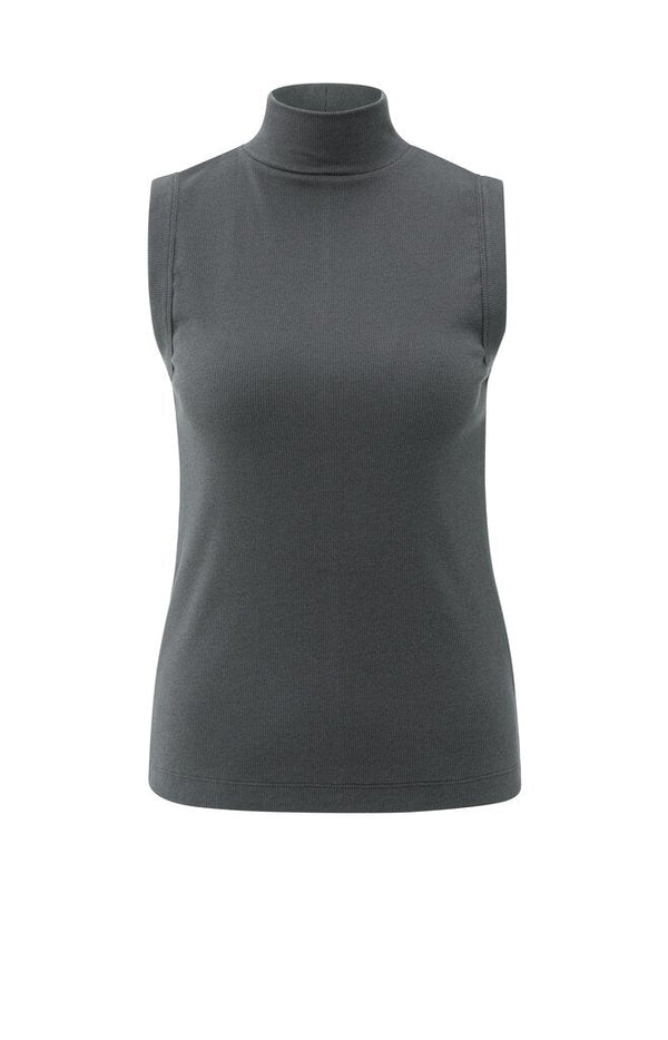YAYA - Top High Neck Rib Oyster Black - Luxedy