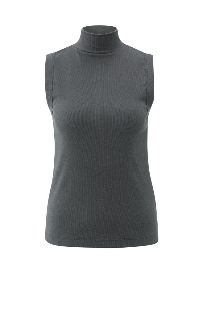 YAYA - Top High Neck Rib Oyster Black - Luxedy