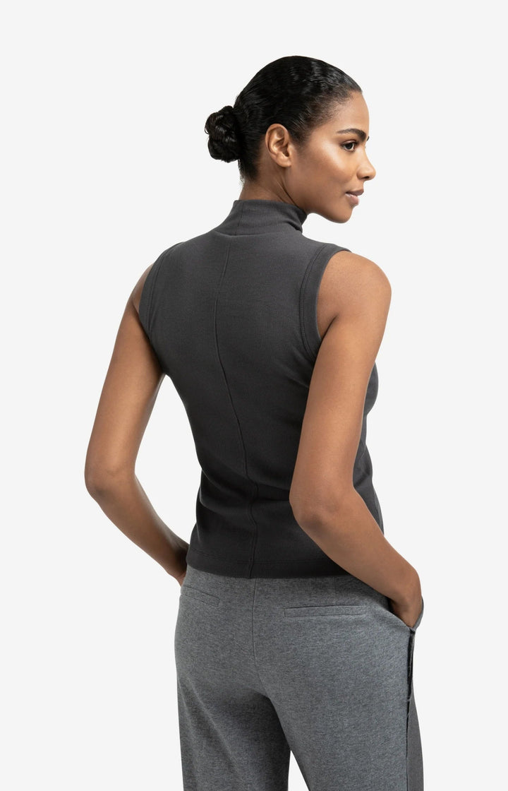 YAYA - Top High Neck Rib Oyster Black - Luxedy