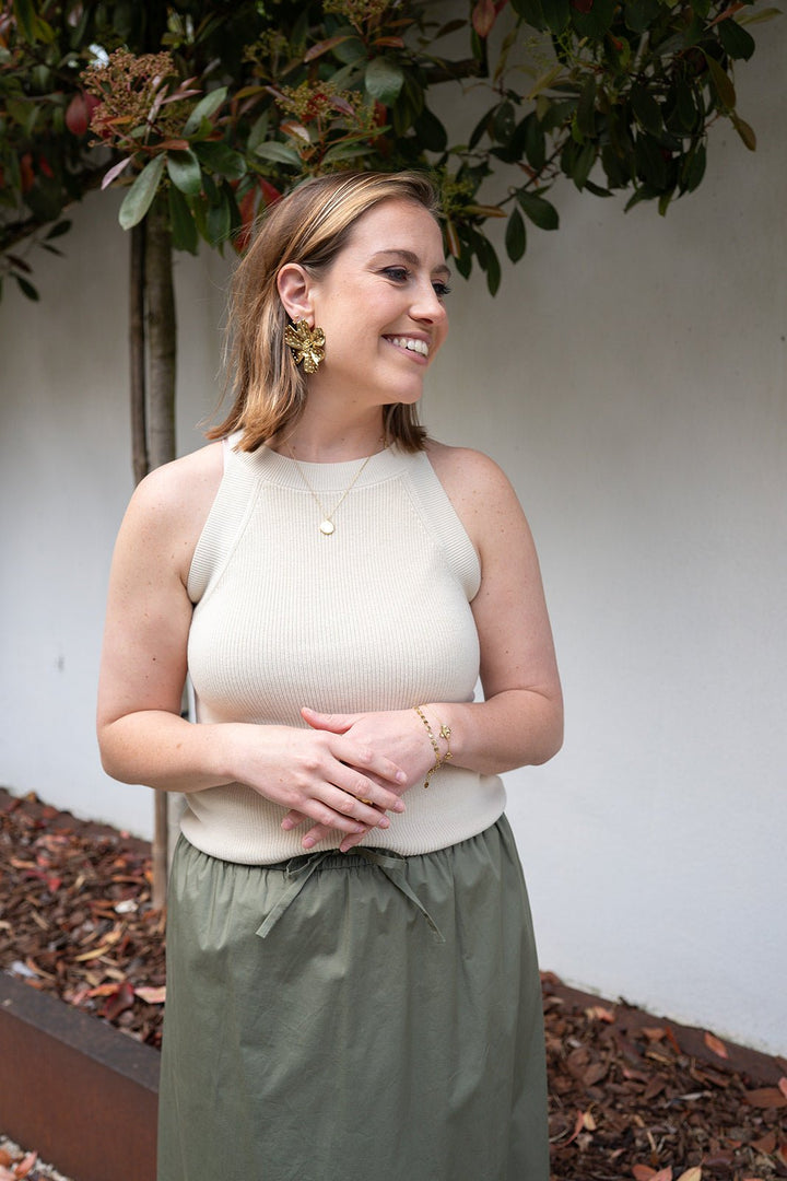 YAYA - Top High Neckline Summer Sand - Luxedy