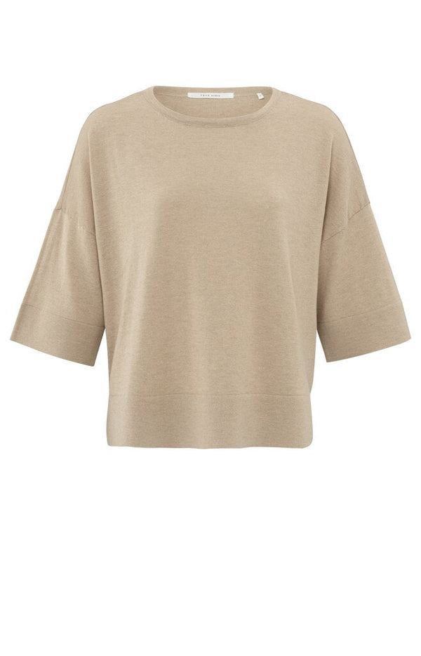 YAYA - Top Oversized Fine Knitted Shirt Humus Beige - Luxedy