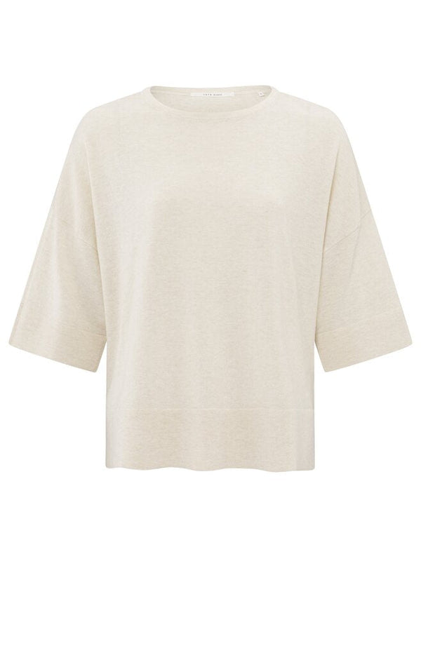 YAYA - Top Oversized Fine Knitted Shirt Nature Melange - Luxedy