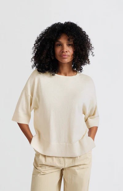 YAYA - Top Oversized Fine Knitted Shirt Nature Melange - Luxedy
