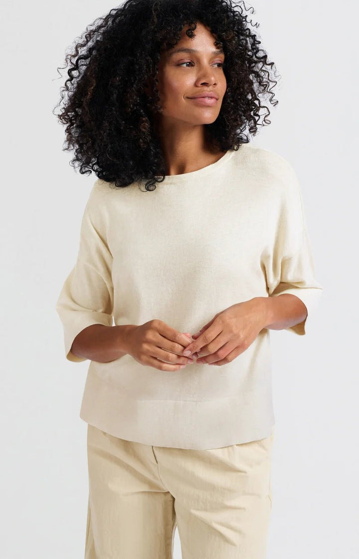 YAYA - Top Oversized Fine Knitted Shirt Nature Melange - Luxedy