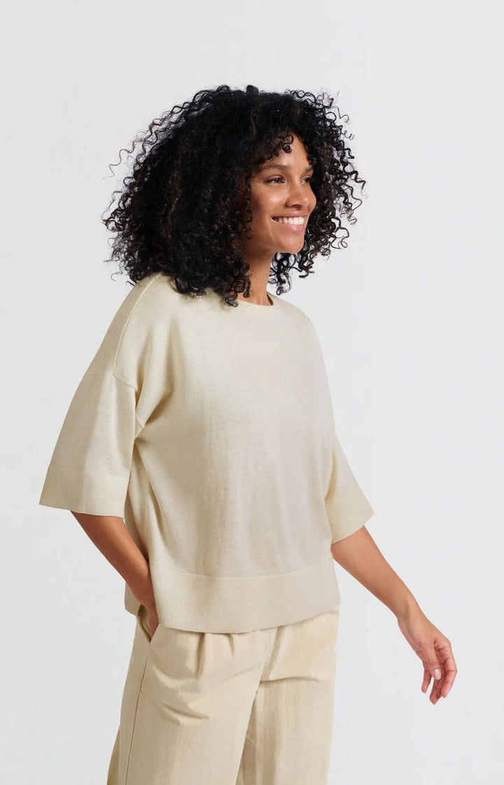 YAYA - Top Oversized Fine Knitted Shirt Nature Melange - Luxedy