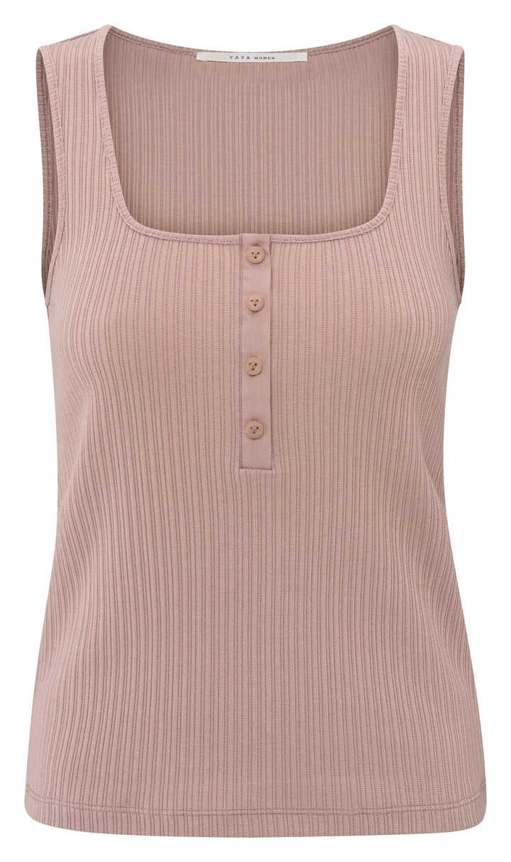 YAYA - Top Ribbed Singlet Button Soft Mauve Pink - Luxedy