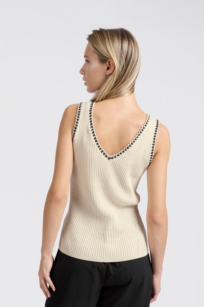 YAYA - Top Ribbed & Stitch Detail Summer Sand - Luxedy