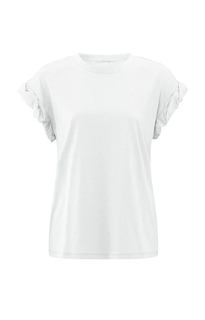 YAYA - Top Round Neck Pleated Sleeves Pure White - Luxedy
