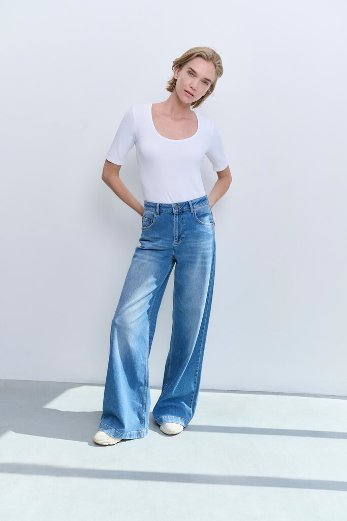 YAYA - Top Round Neck Rib Shirt Pure White - Luxedy