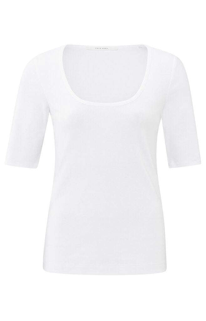 YAYA - Top Round Neck Rib Shirt Pure White - Luxedy