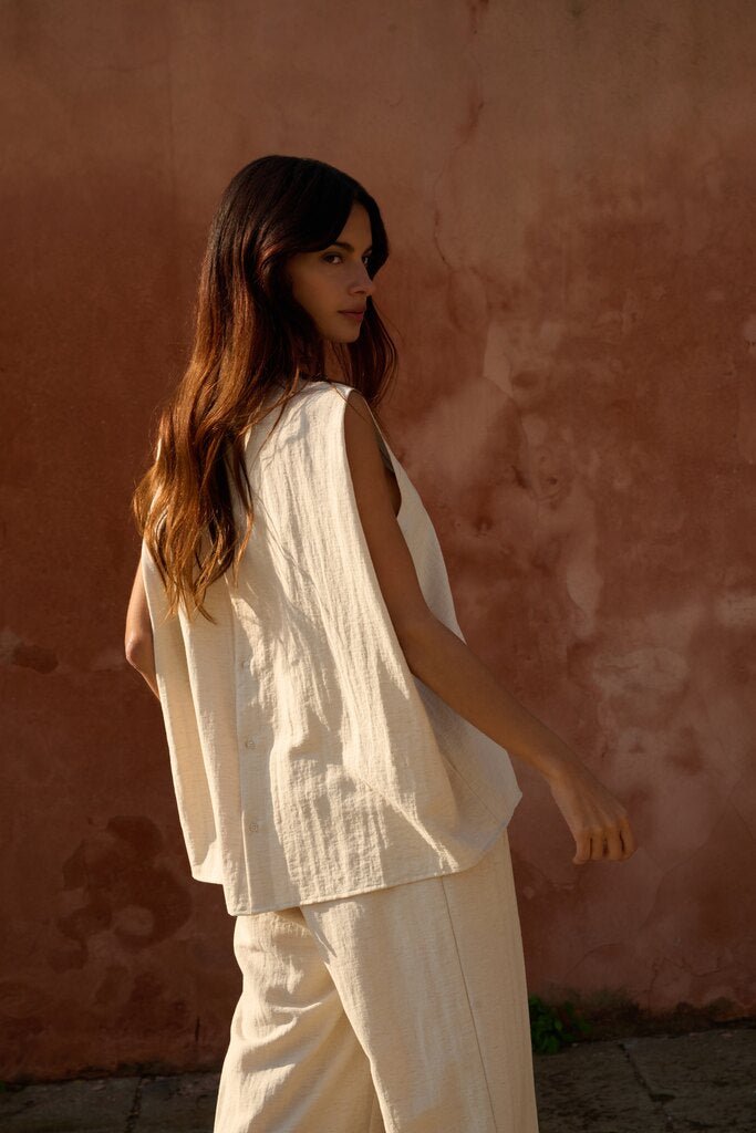 YAYA - Top Sleeveless With Buttons Washed Brown - Luxedy