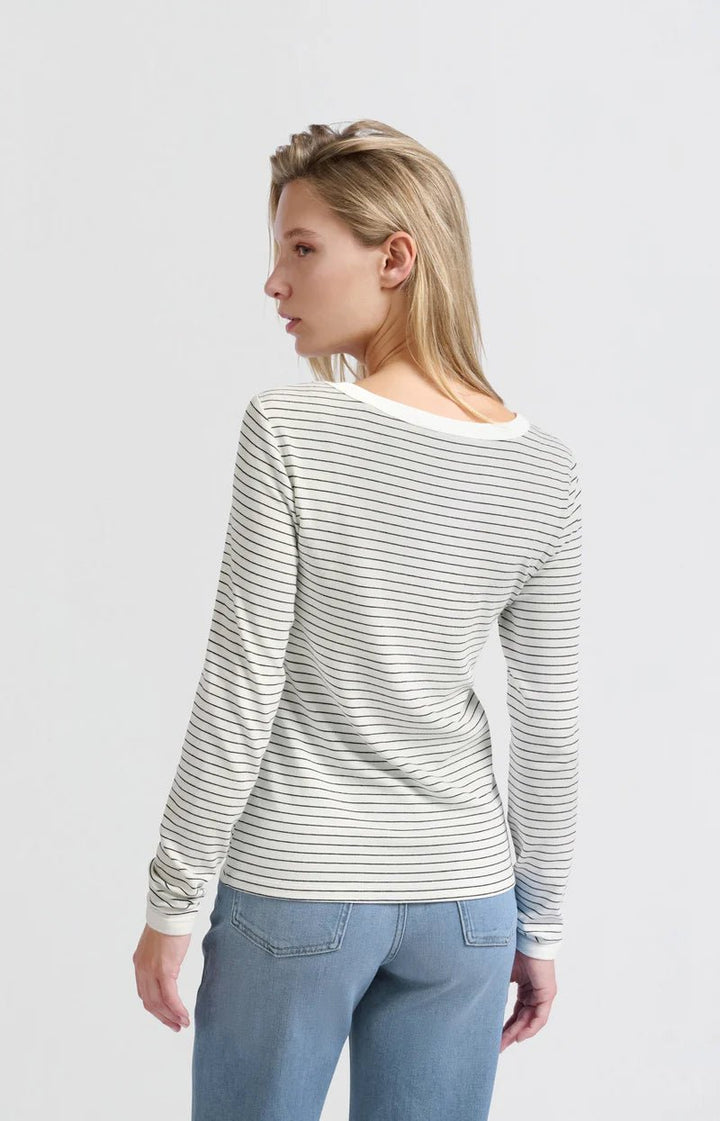 YAYA - Top Striped Long Sleeve Blanc De Blanc White Dessin - Luxedy