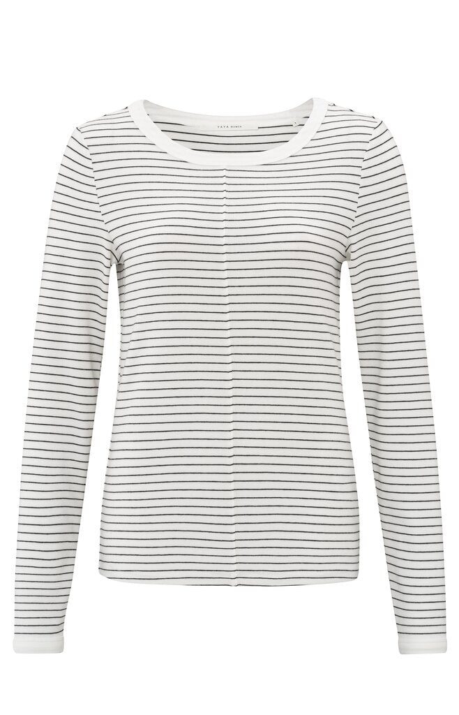 YAYA - Top Striped Long Sleeve Blanc De Blanc White Dessin - Luxedy