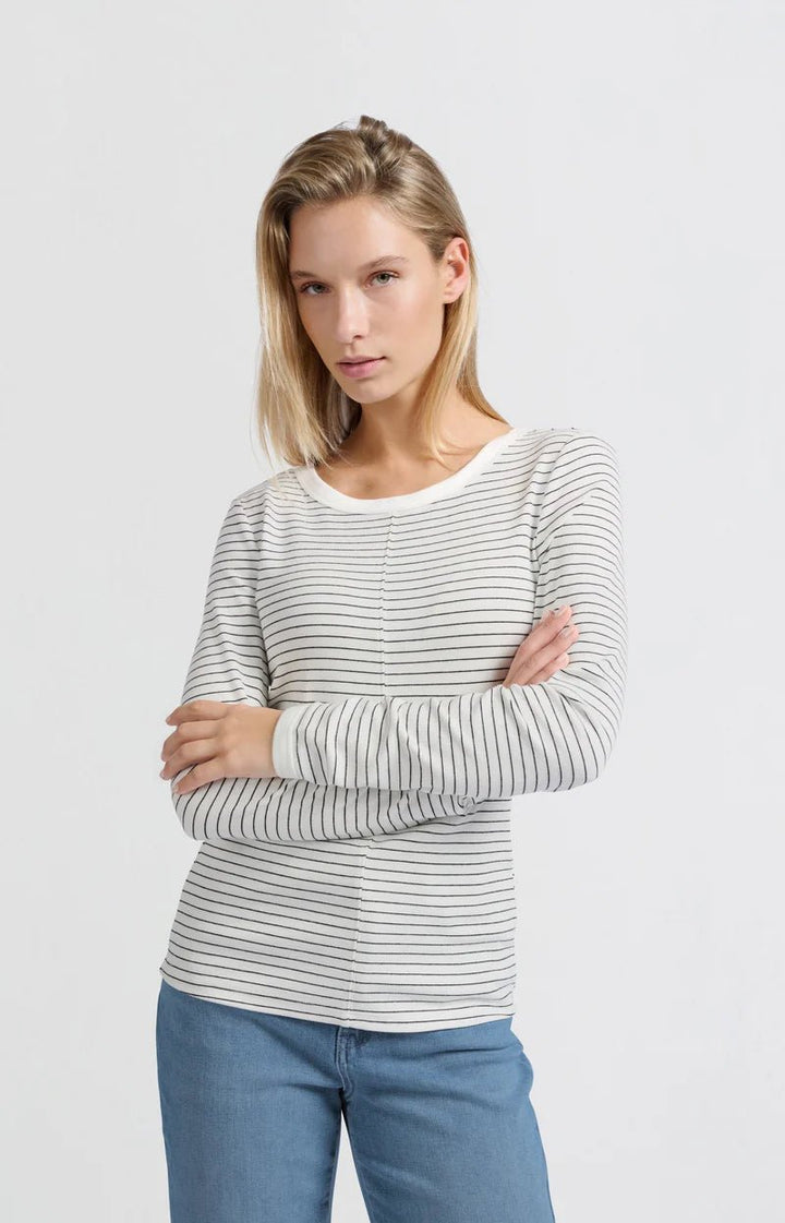 YAYA - Top Striped Long Sleeve Blanc De Blanc White Dessin - Luxedy