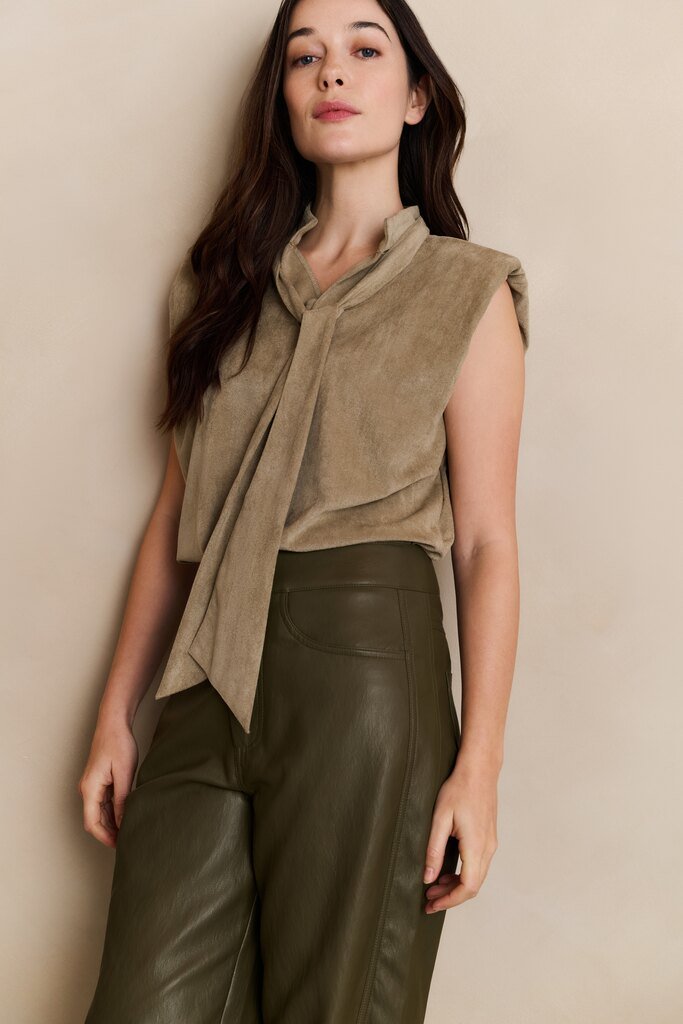 YAYA - Top Suedine Bow Sand Beige - Luxedy