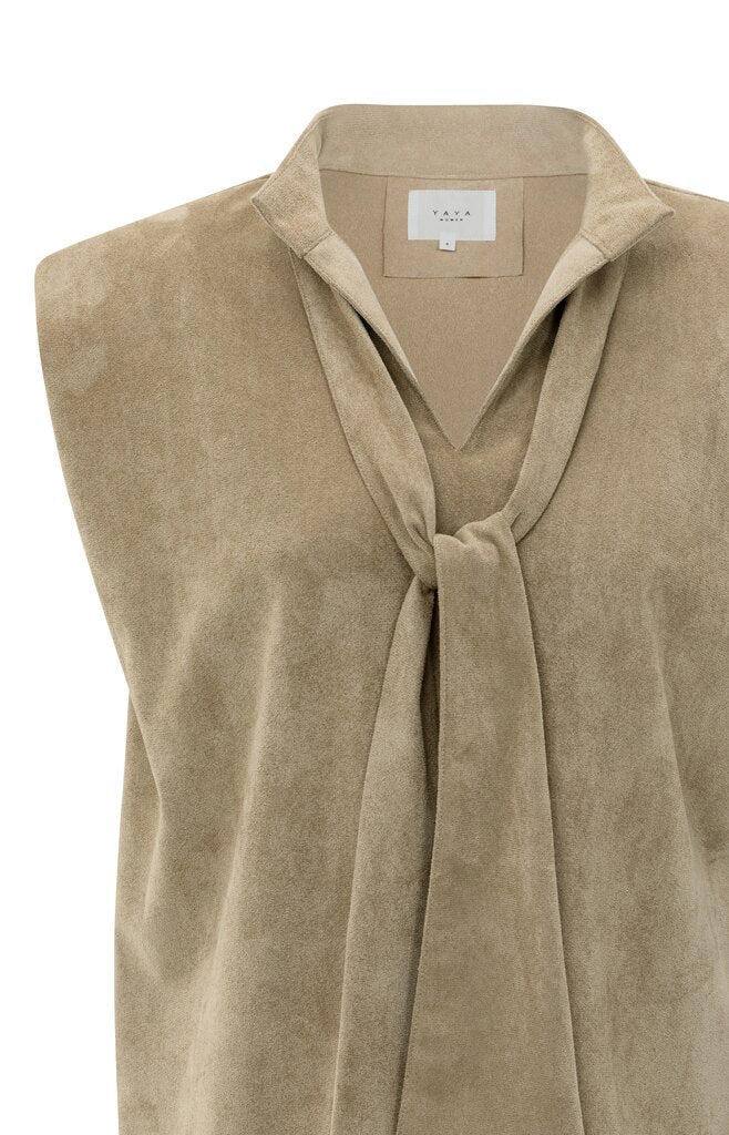 YAYA - Top Suedine Bow Sand Beige - Luxedy