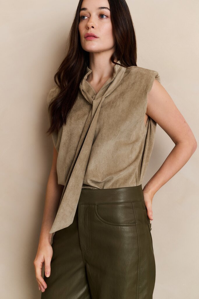 YAYA - Top Suedine Bow Sand Beige - Luxedy