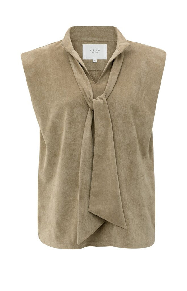 YAYA - Top Suedine Bow Sand Beige - Luxedy