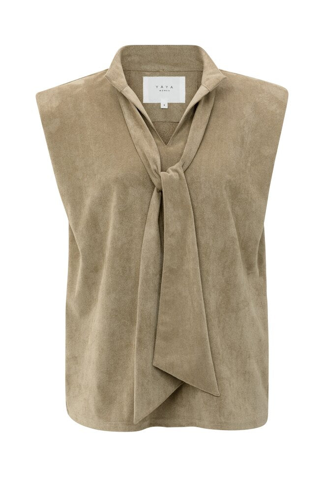 YAYA - Top Suedine Bow Sand Beige - Luxedy
