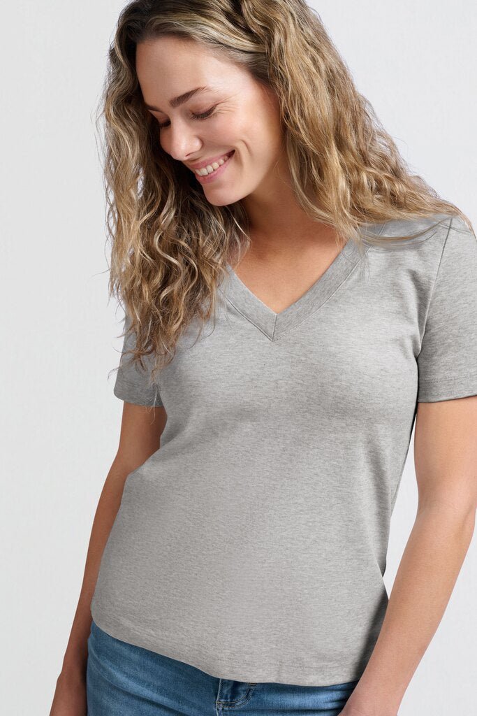 YAYA - Top V - Neck Shirt Medium Grey Melange - Luxedy