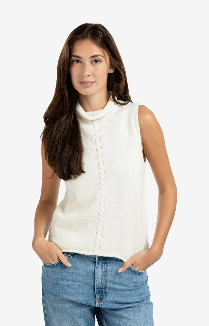 YAYA - Trui Cable High Neck Sleeveless Sweater Offwhite Knit - Luxedy