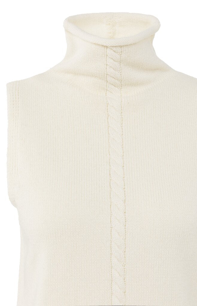 YAYA - Trui Cable High Neck Sleeveless Sweater Offwhite Knit - Luxedy