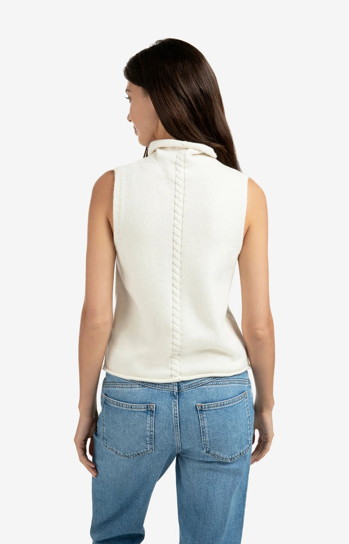 YAYA - Trui Cable High Neck Sleeveless Sweater Offwhite Knit - Luxedy