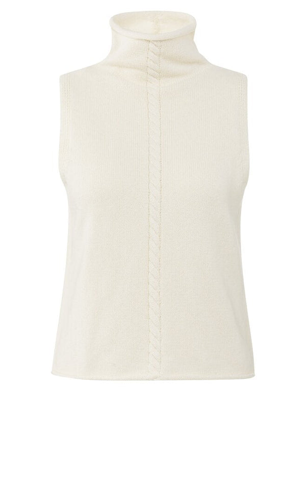YAYA - Trui Cable High Neck Sleeveless Sweater Offwhite Knit - Luxedy