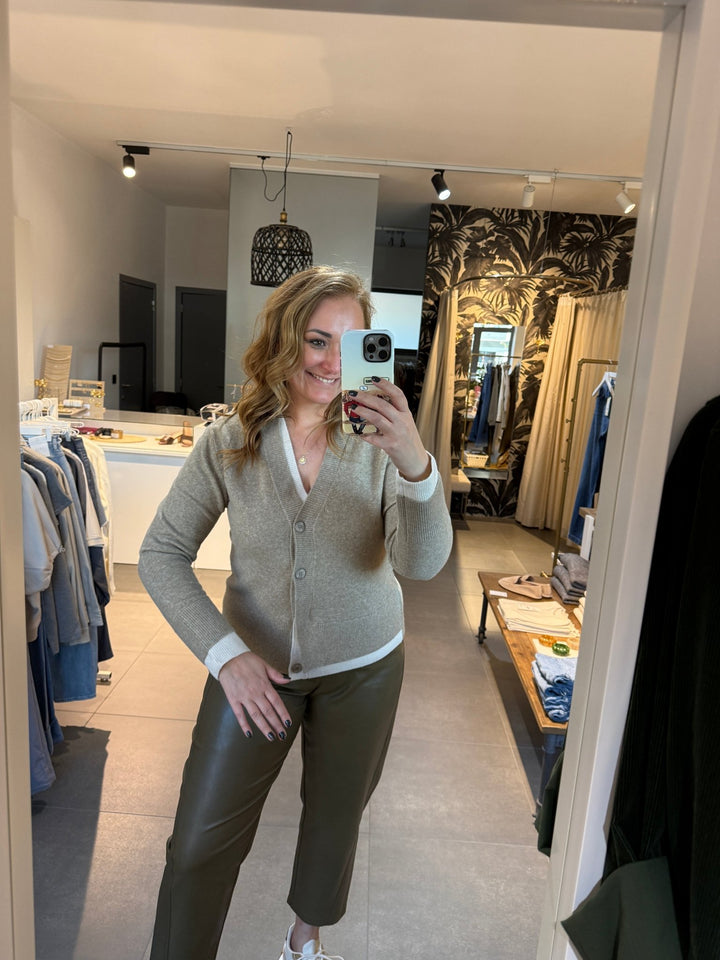 YAYA - Trui Contrast Detail Cardigan Sand Beige Melange - Luxedy