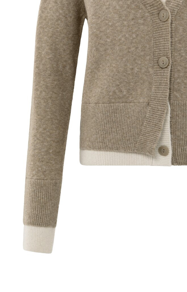 YAYA - Trui Contrast Detail Cardigan Sand Beige Melange - Luxedy