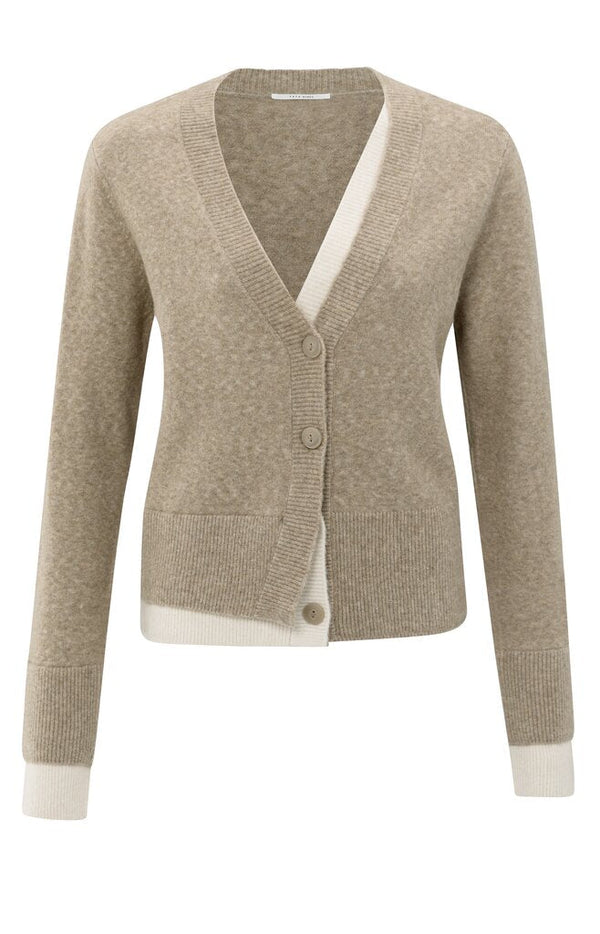 YAYA - Trui Contrast Detail Cardigan Sand Beige Melange - Luxedy