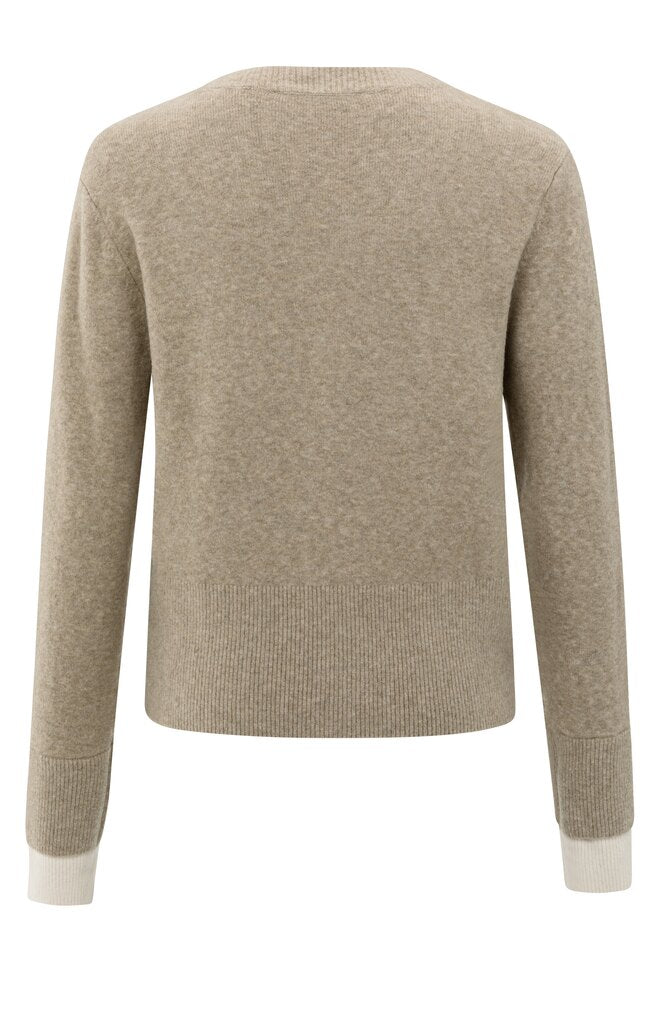 YAYA - Trui Contrast Detail Cardigan Sand Beige Melange - Luxedy