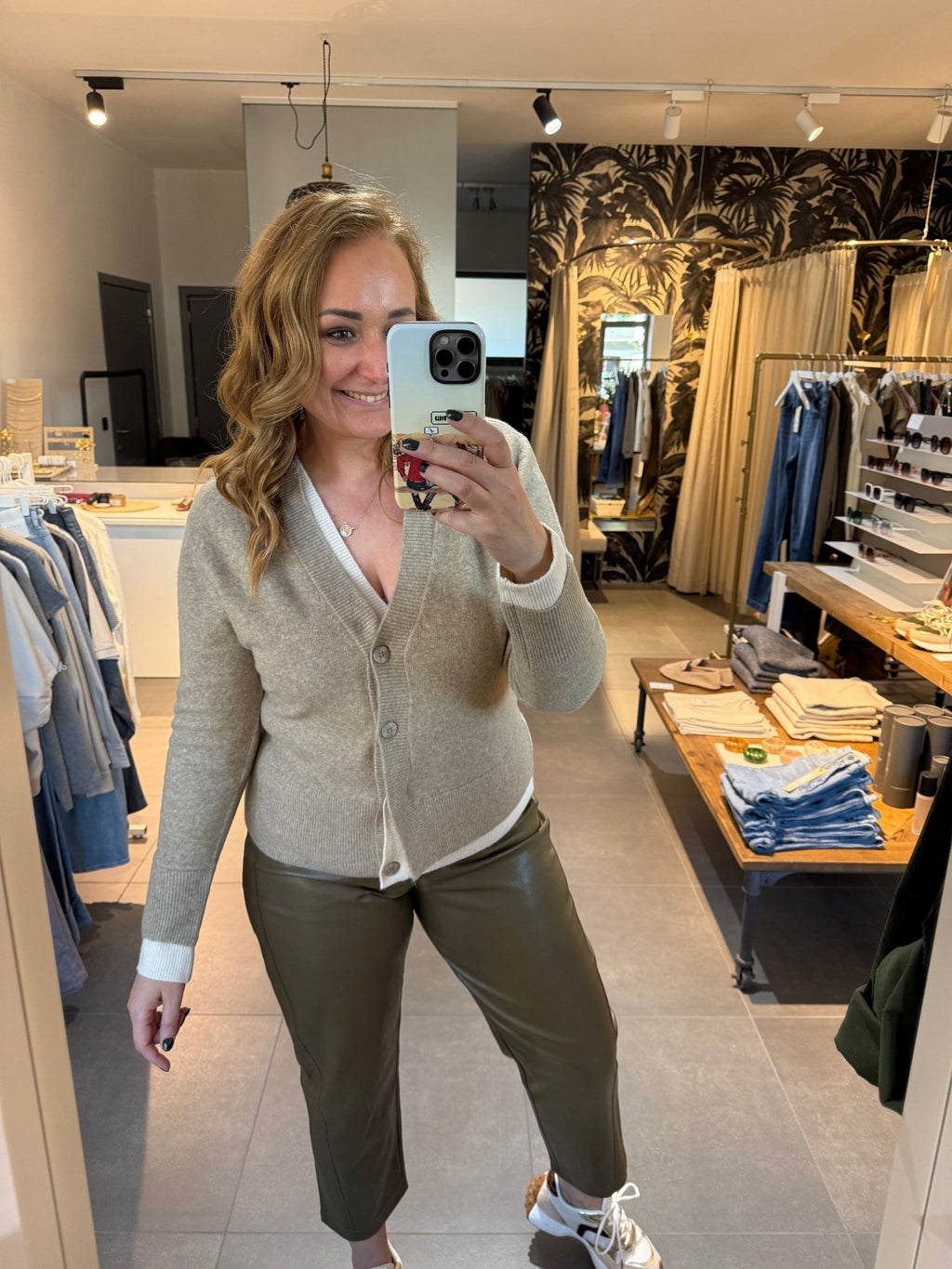 YAYA - Trui Contrast Detail Cardigan Sand Beige Melange - Luxedy