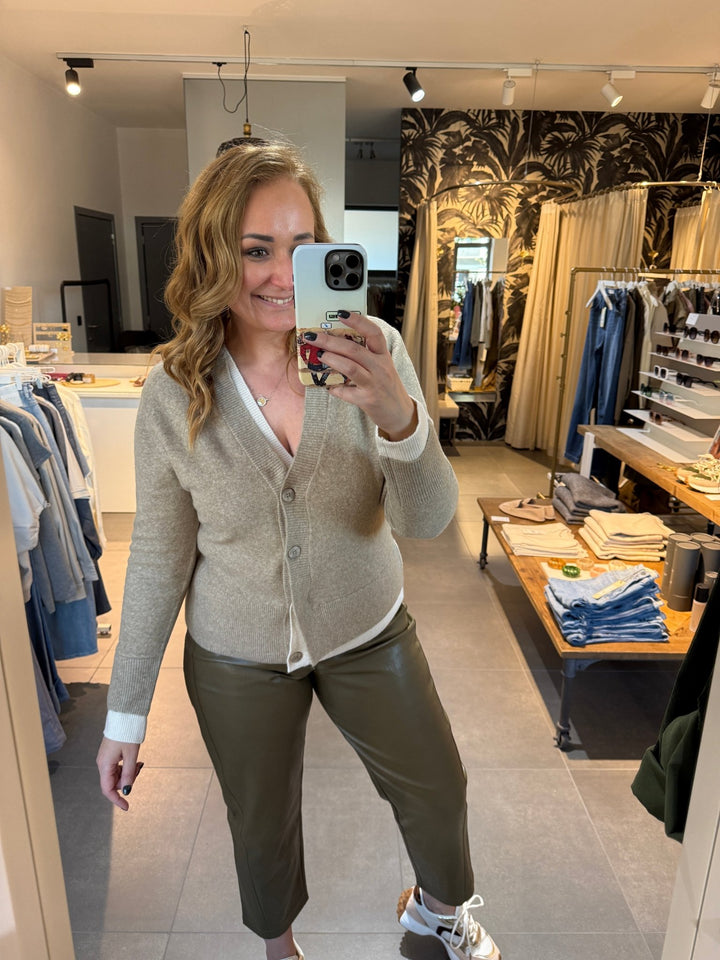 YAYA - Trui Contrast Detail Cardigan Sand Beige Melange - Luxedy
