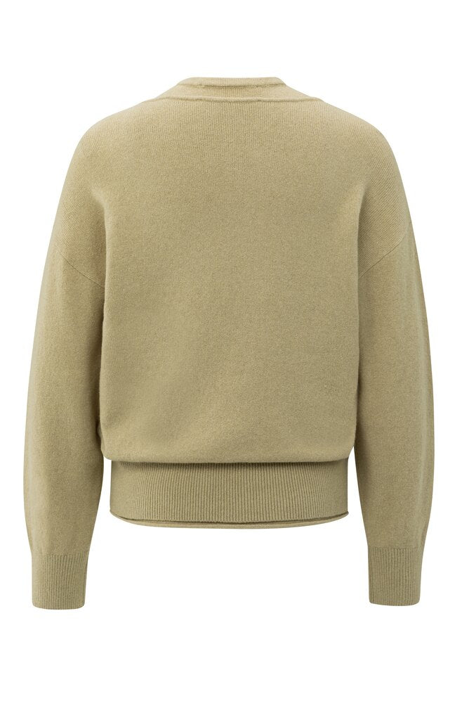 YAYA - Trui Deep V - Neck Sweater & Top Pale Olive Green Melange - Luxedy