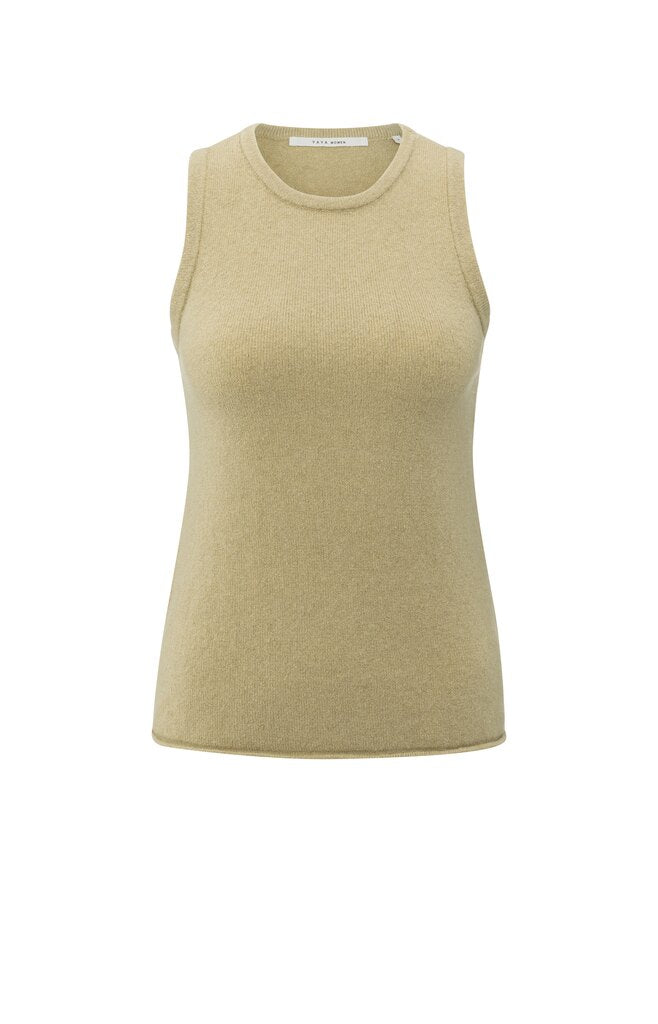 YAYA - Trui Deep V - Neck Sweater & Top Pale Olive Green Melange - Luxedy