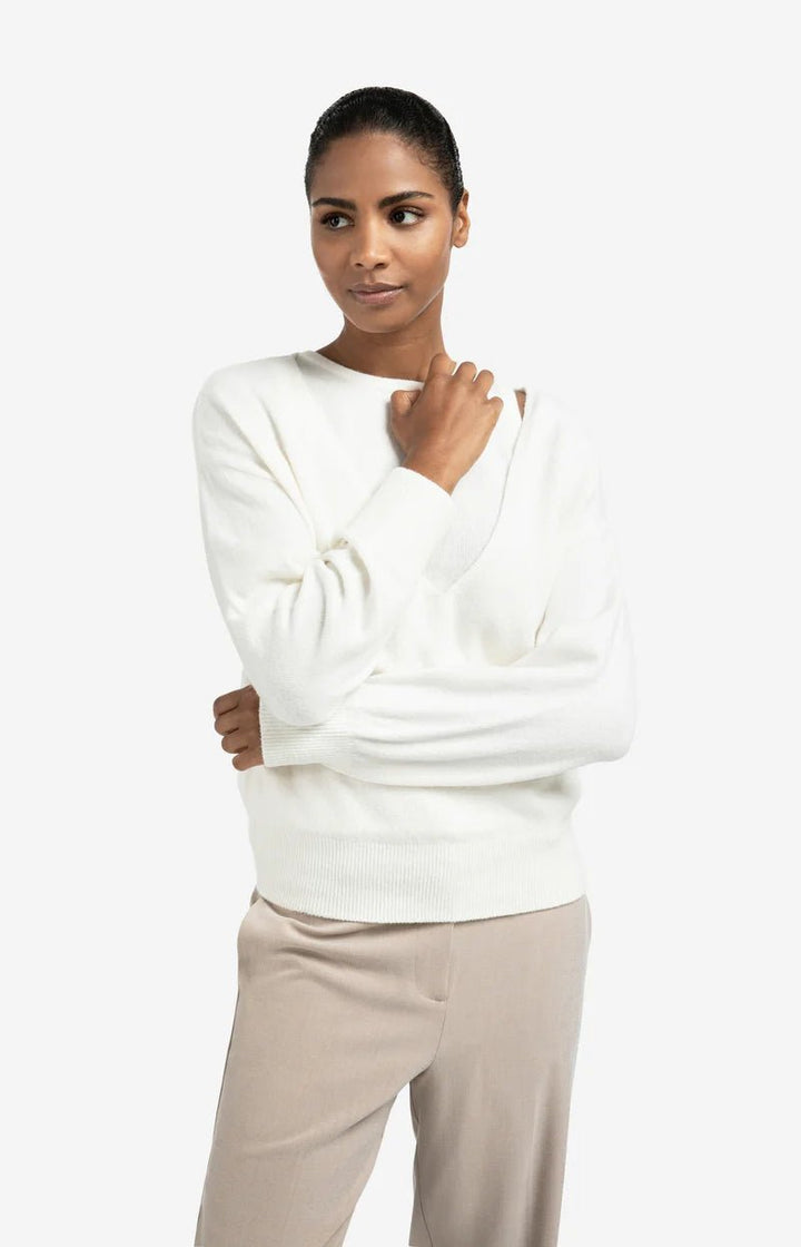 YAYA - Trui Deep V - Neck Sweater & Top Pale Olive Offwhite Knit Melange - Luxedy