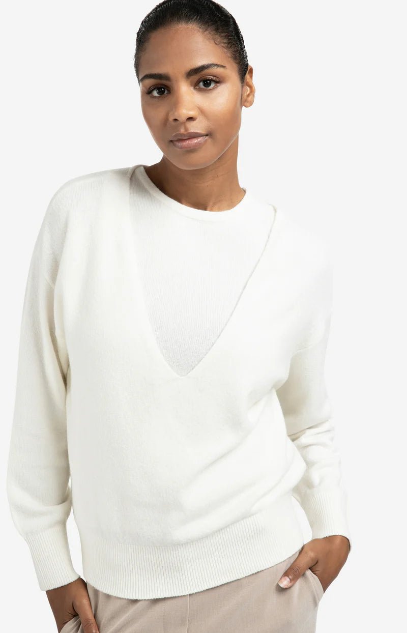 YAYA - Trui Deep V - Neck Sweater & Top Pale Olive Offwhite Knit Melange - Luxedy