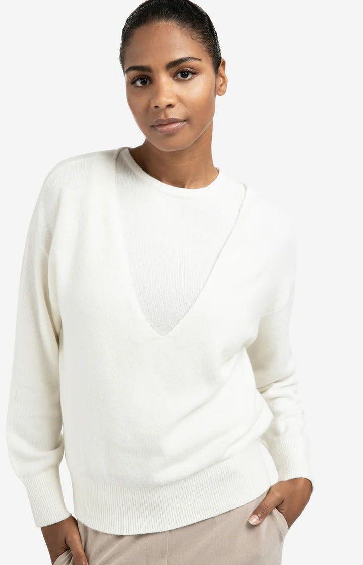 YAYA - Trui Deep V - Neck Sweater & Top Pale Olive Offwhite Knit Melange - Luxedy